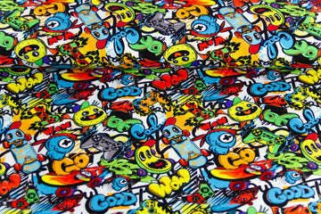 Restmenge 80 cm Jersey Graffiti, bunt